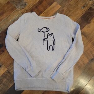 Johnny H blue stich stick figure‎ cat & fish sweatshirt youth 15/16